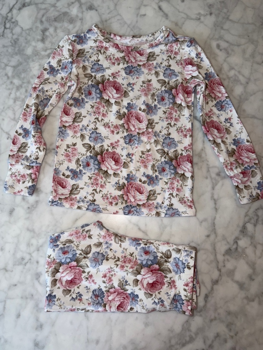Posh Peanut Floral Print Long Sleeve Top and Pants in Pink, Blue, Cream 3/4Y